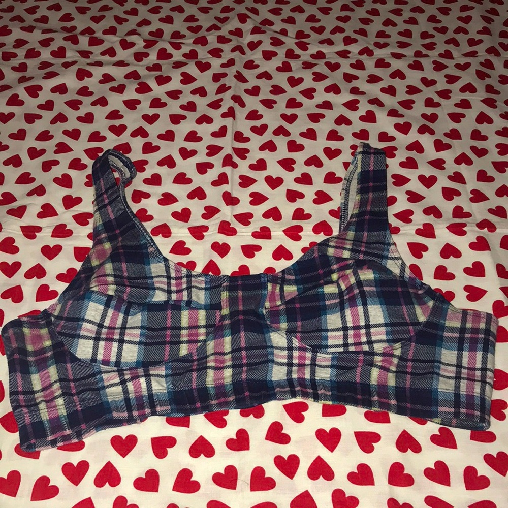 Plaid multi color Kathy Ireland bra top (L)